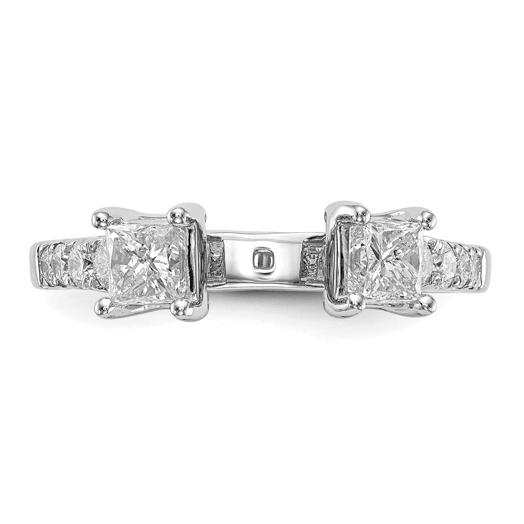 14K White Gold 3 Stone Plus Peg Set Center Semi Mount Princess Diamond Engagement Ring