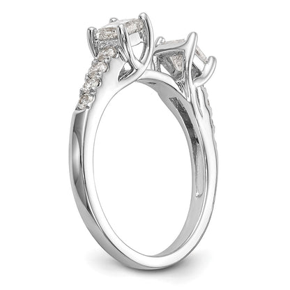 14K White Gold 3-Stone Diamond Peg Set Semi-Mount Engagement Ring