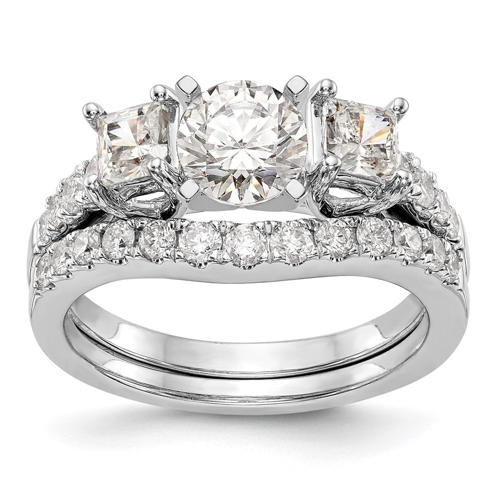 14K White Gold 3-Stone Diamond Peg Set Semi-Mount Engagement Ring