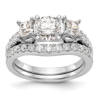 14K White Gold 3-Stone Diamond Peg Set Semi-Mount Engagement Ring