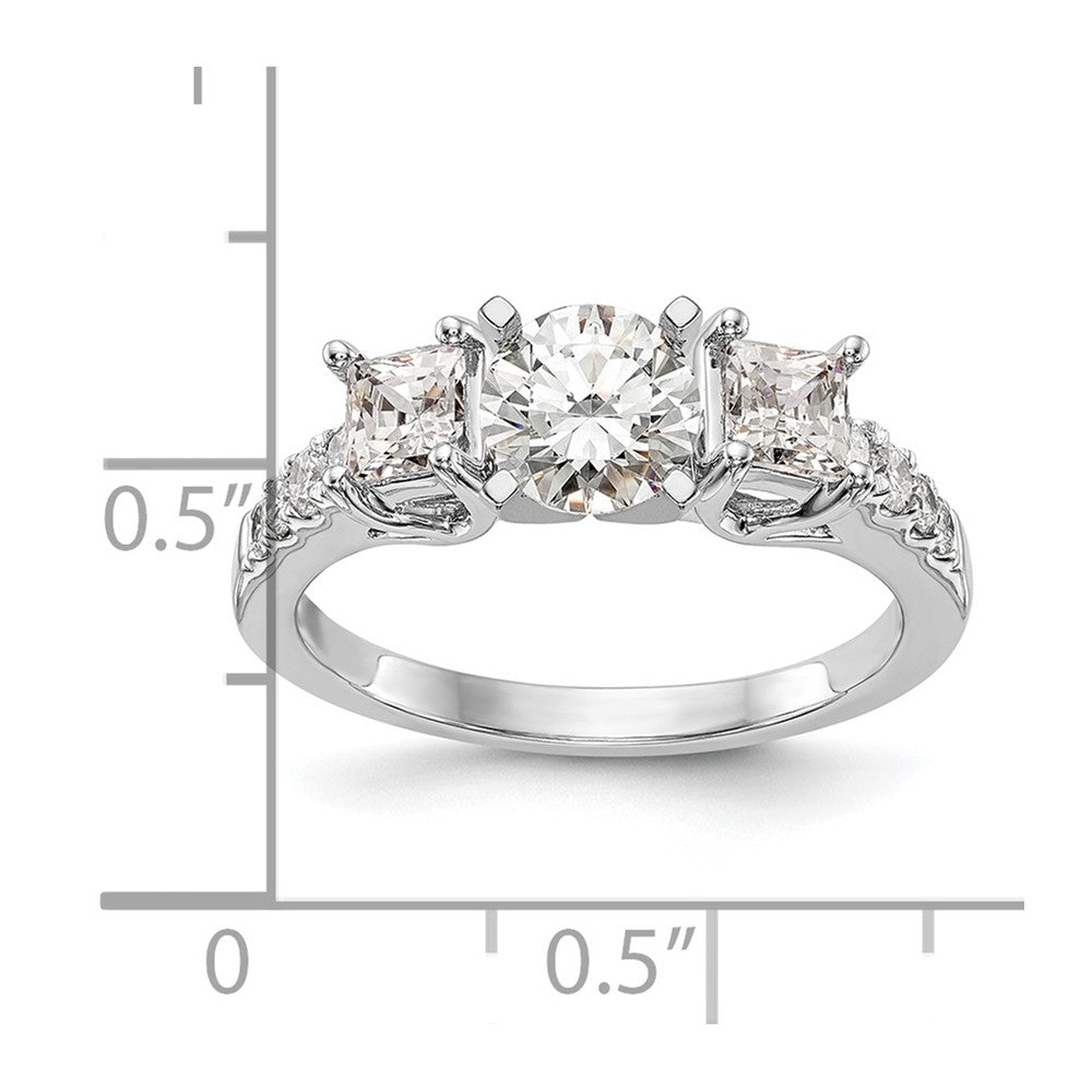 14K White Gold 3-Stone Diamond Peg Set Semi-Mount Engagement Ring