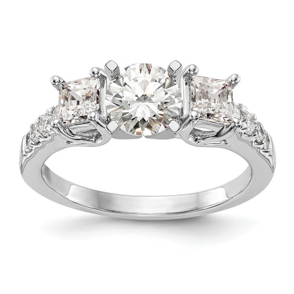 14K White Gold 3 Stone Plus Peg Set Center Semi Mount Princess Diamond Engagement Ring