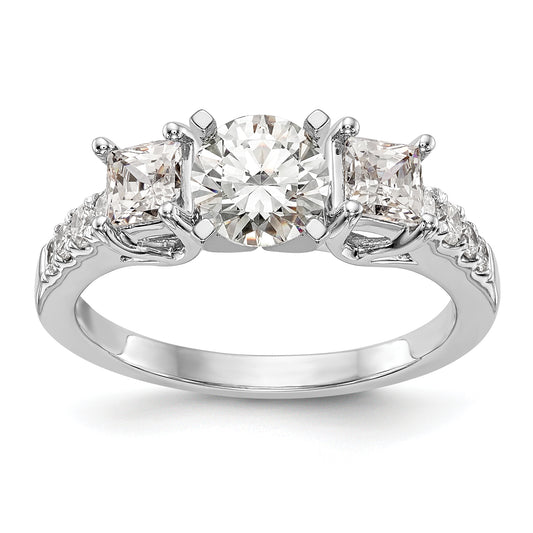 14K White Gold 3 Stone Plus Peg Set Center Semi Mount Princess Diamond Engagement Ring