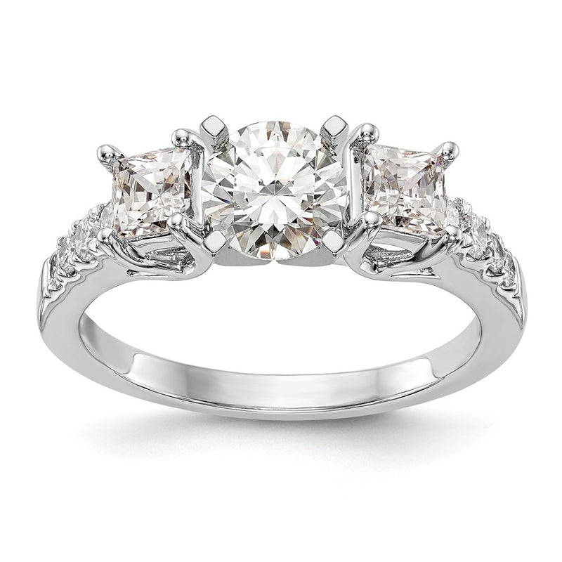 14K White Gold 3-Stone Diamond Peg Set Semi-Mount Engagement Ring