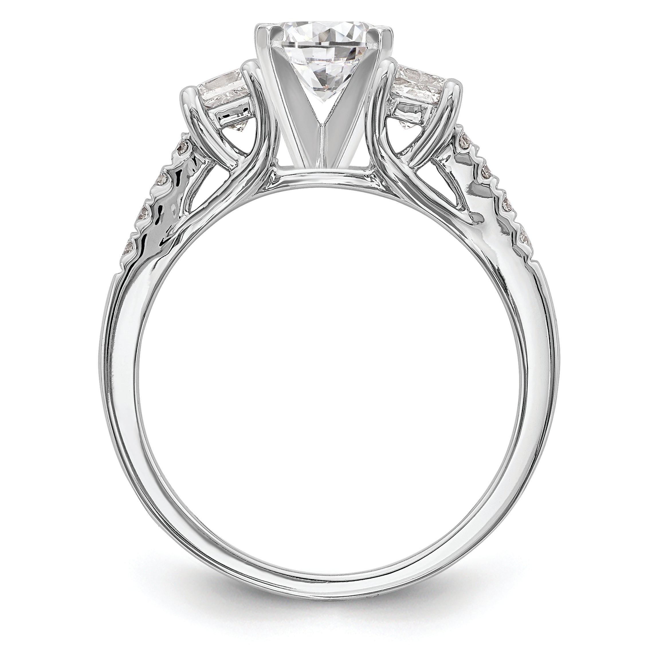 14K White Gold 3 Stone Plus Peg Set Center Princess Diamond Semi Mount Engagement Ring