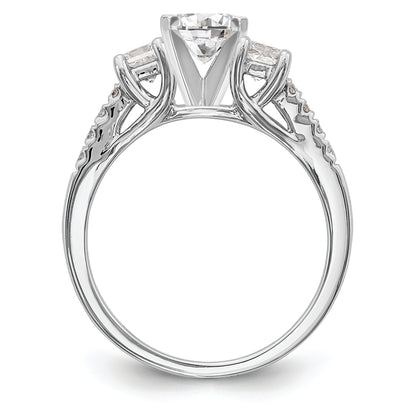 14K White Gold 3 Stone Plus Peg Set Center Princess Diamond Semi Mount Engagement Ring