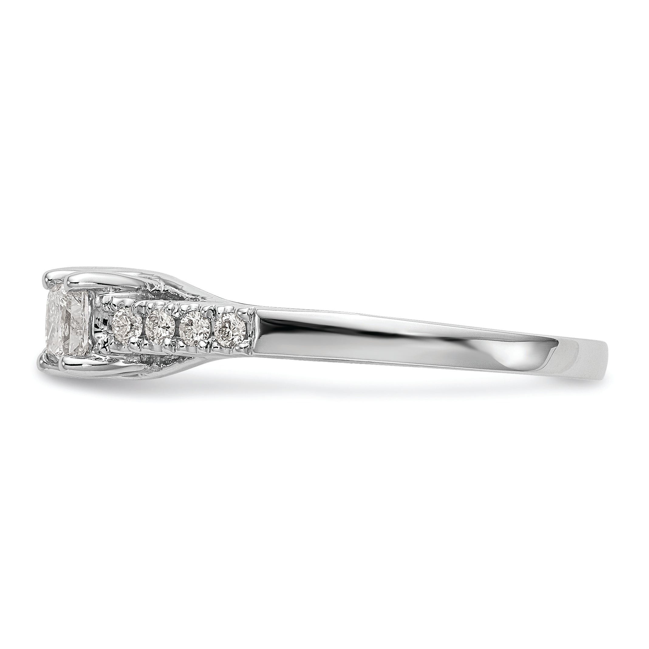 14K White Gold 3 Stone Plus Peg Set Center Princess Diamond Semi Mount Engagement Ring