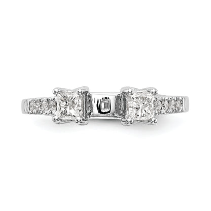 14K White Gold 3 Stone Plus Peg Set Center Princess Diamond Semi Mount Engagement Ring