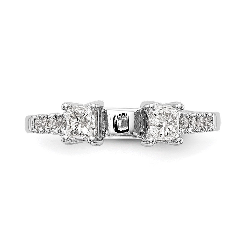 14K White Gold 3-Stone Diamond Peg Set Semi-Mount Engagement Ring
