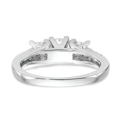 14K White Gold 3 Stone Plus Peg Set Center Princess Diamond Semi Mount Engagement Ring