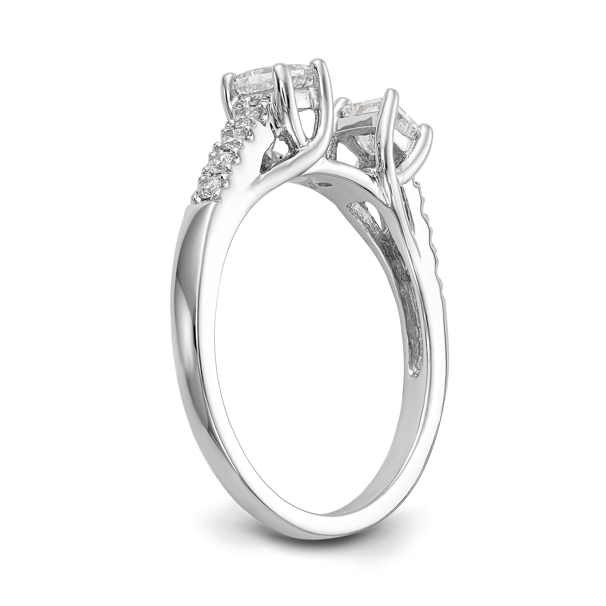 14K White Gold 3 Stone Plus Peg Set Center Princess Diamond Semi Mount Engagement Ring