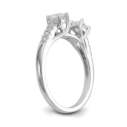 14K White Gold 3 Stone Plus Peg Set Center Princess Diamond Semi Mount Engagement Ring