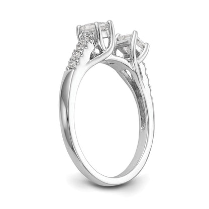 14K White Gold 3-Stone Diamond Peg Set Semi-Mount Engagement Ring