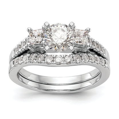14K White Gold 3 Stone Plus Peg Set Center Princess Diamond Semi Mount Engagement Ring