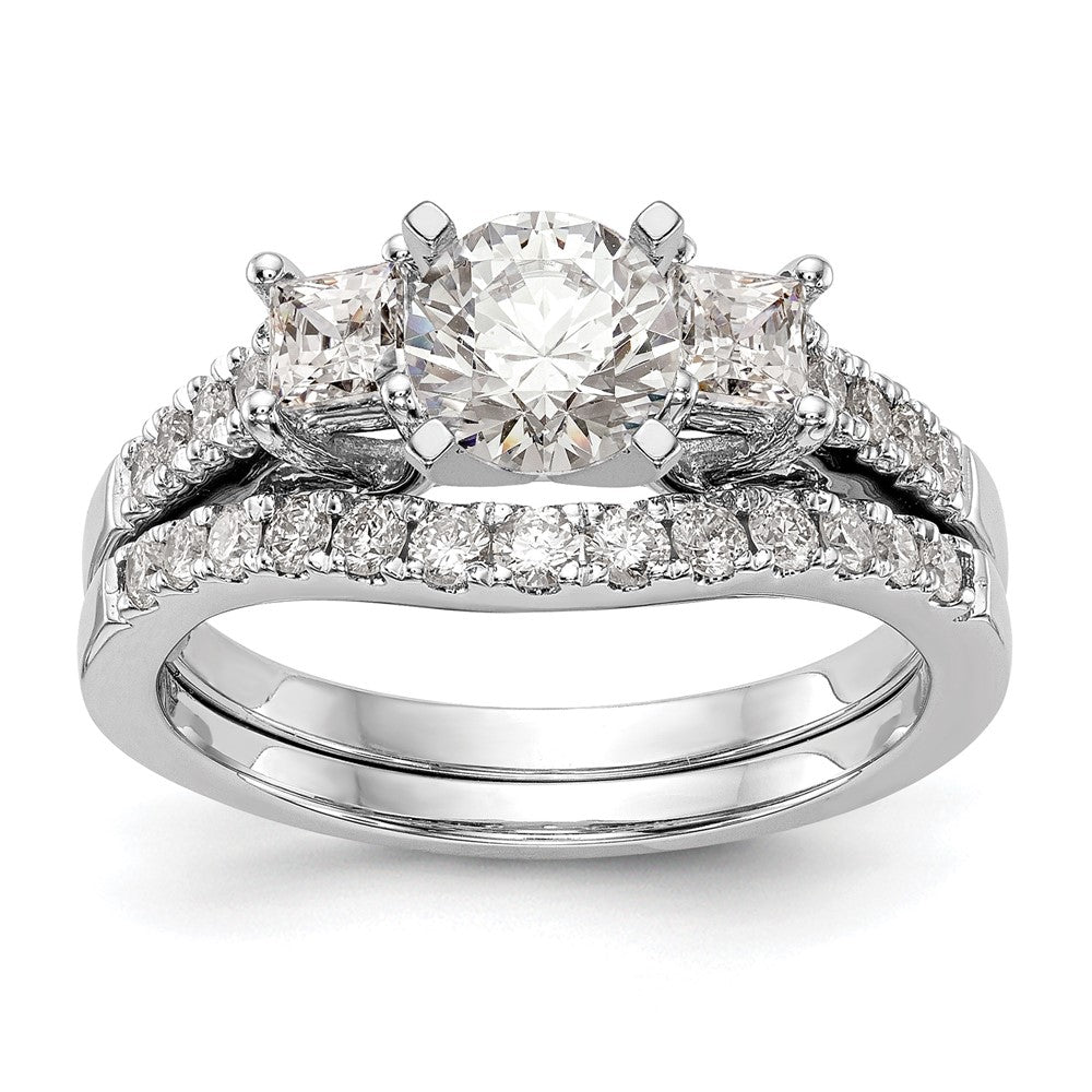 14K White Gold 3-Stone Diamond Peg Set Semi-Mount Engagement Ring