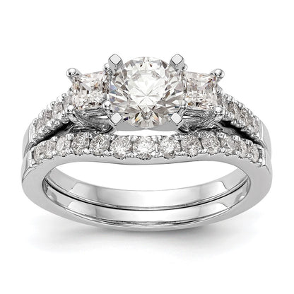 14K White Gold 3-Stone Diamond Peg Set Semi-Mount Engagement Ring