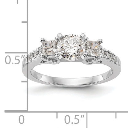 14K White Gold 3 Stone Plus Peg Set Center Princess Diamond Semi Mount Engagement Ring
