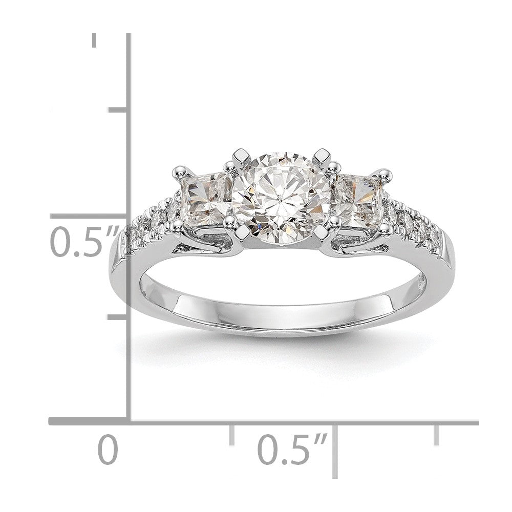 14K White Gold 3-Stone Diamond Peg Set Semi-Mount Engagement Ring