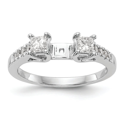 14K White Gold 3 Stone Plus Peg Set Center Princess Diamond Semi Mount Engagement Ring