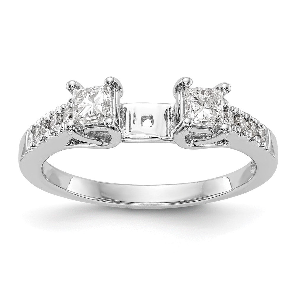 14K White Gold 3-Stone Diamond Peg Set Semi-Mount Engagement Ring