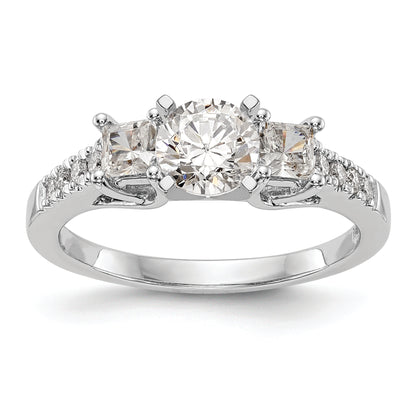 14K White Gold 3 Stone Plus Peg Set Center Princess Diamond Semi Mount Engagement Ring