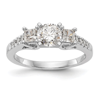14K White Gold 3-Stone Diamond Peg Set Semi-Mount Engagement Ring