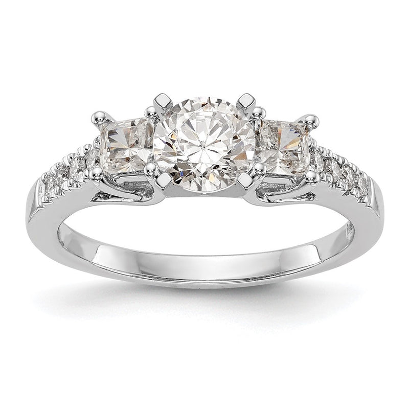14K White Gold 3-Stone Diamond Peg Set Semi-Mount Engagement Ring