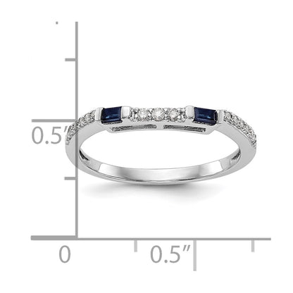 14K White Gold 1/10 Carat Diamond And Sapphire Complete Wedding Band