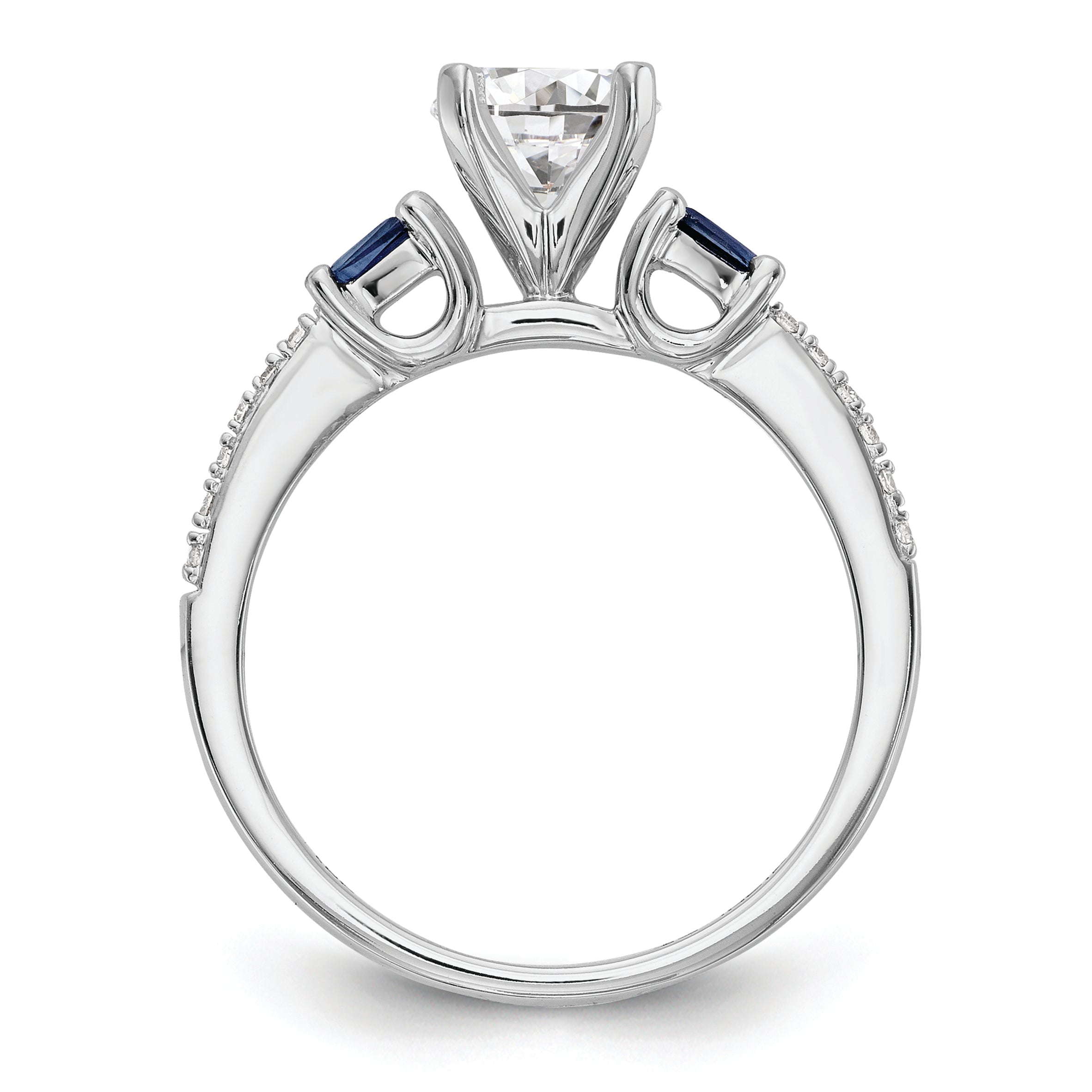 14K White Gold 3 Stone Dia Peg Set Sapphire Semi Mount Including 2 Side Stones Engagement Ring