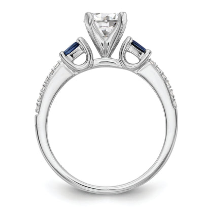 14K White Gold 3 Stone Dia Peg Set Sapphire Semi Mount Including 2 Side Stones Engagement Ring
