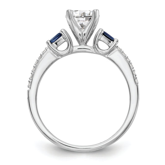14K White Gold 3 Stone Dia Peg Set Sapphire Semi Mount Including 2 Side Stones Engagement Ring