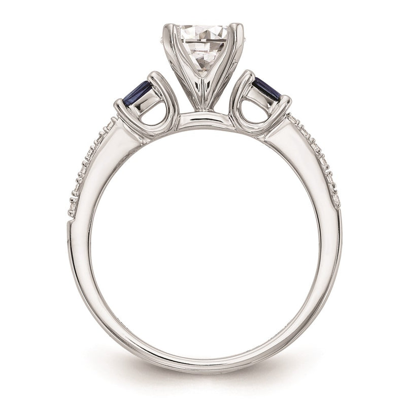 14K White Gold 3 Stone Dia Peg Set Sapphire Semi Mount Including 2 Side Stones Engagement Ring