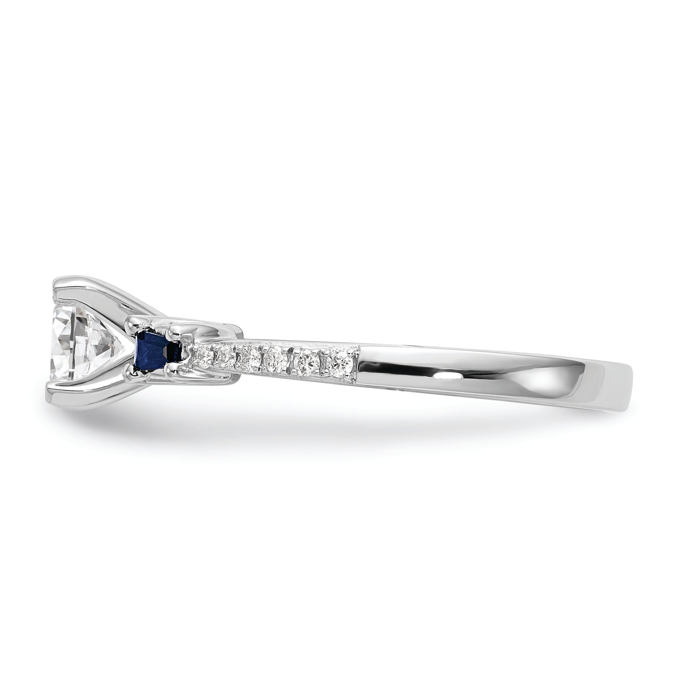 14K White Gold 3 Stone Dia Peg Set Sapphire Semi Mount Including 2 Side Stones Engagement Ring