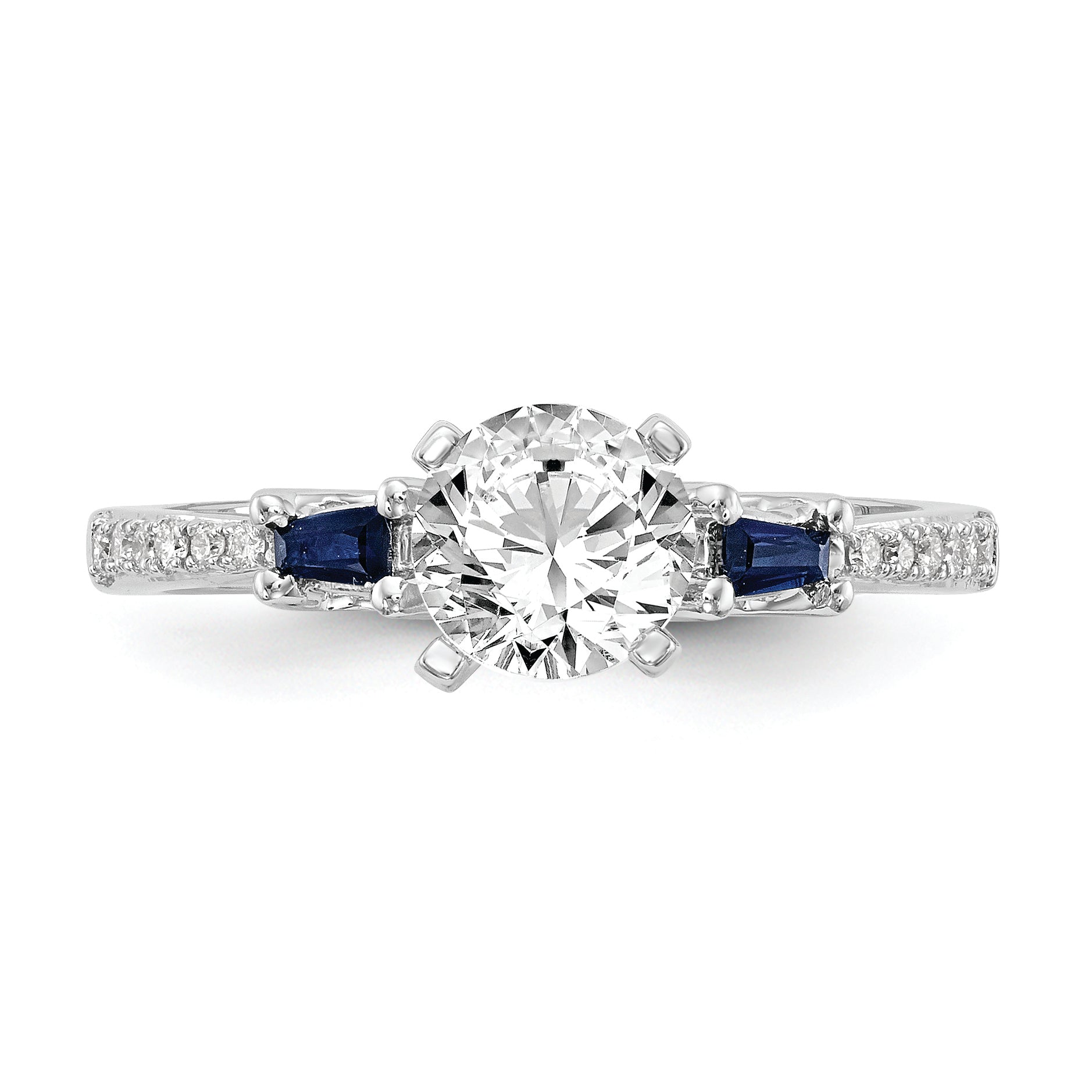 14K White Gold 3 Stone Dia Peg Set Sapphire Semi Mount Including 2 Side Stones Engagement Ring