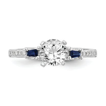 14K White Gold 3 Stone Dia Peg Set Sapphire Semi Mount Including 2 Side Stones Engagement Ring