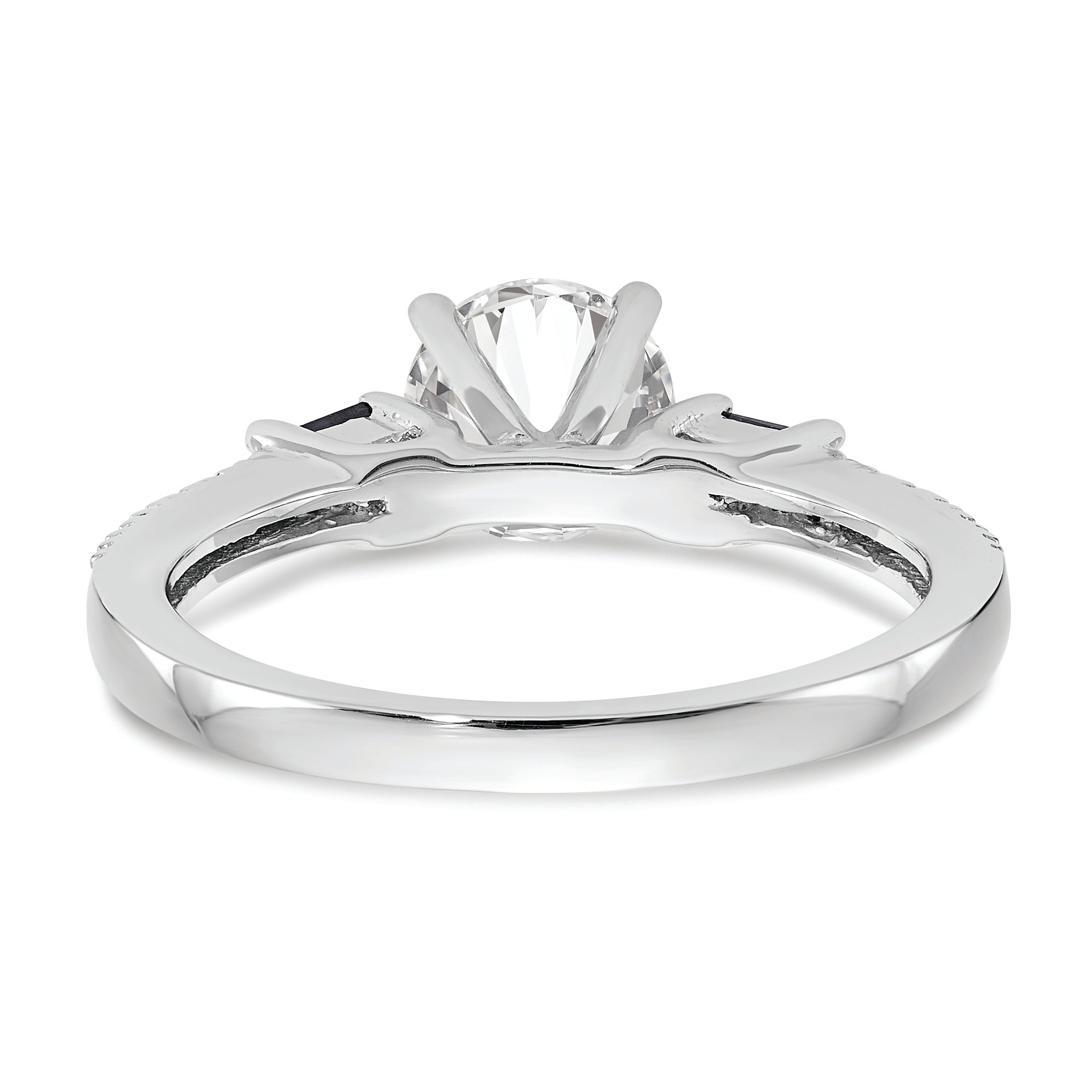 14K White Gold 3 Stone Dia Peg Set Sapphire Semi Mount Including 2 Side Stones Engagement Ring