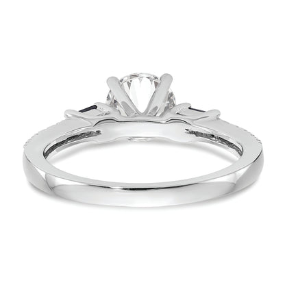 14K White Gold 3 Stone Dia Peg Set Sapphire Semi Mount Including 2 Side Stones Engagement Ring