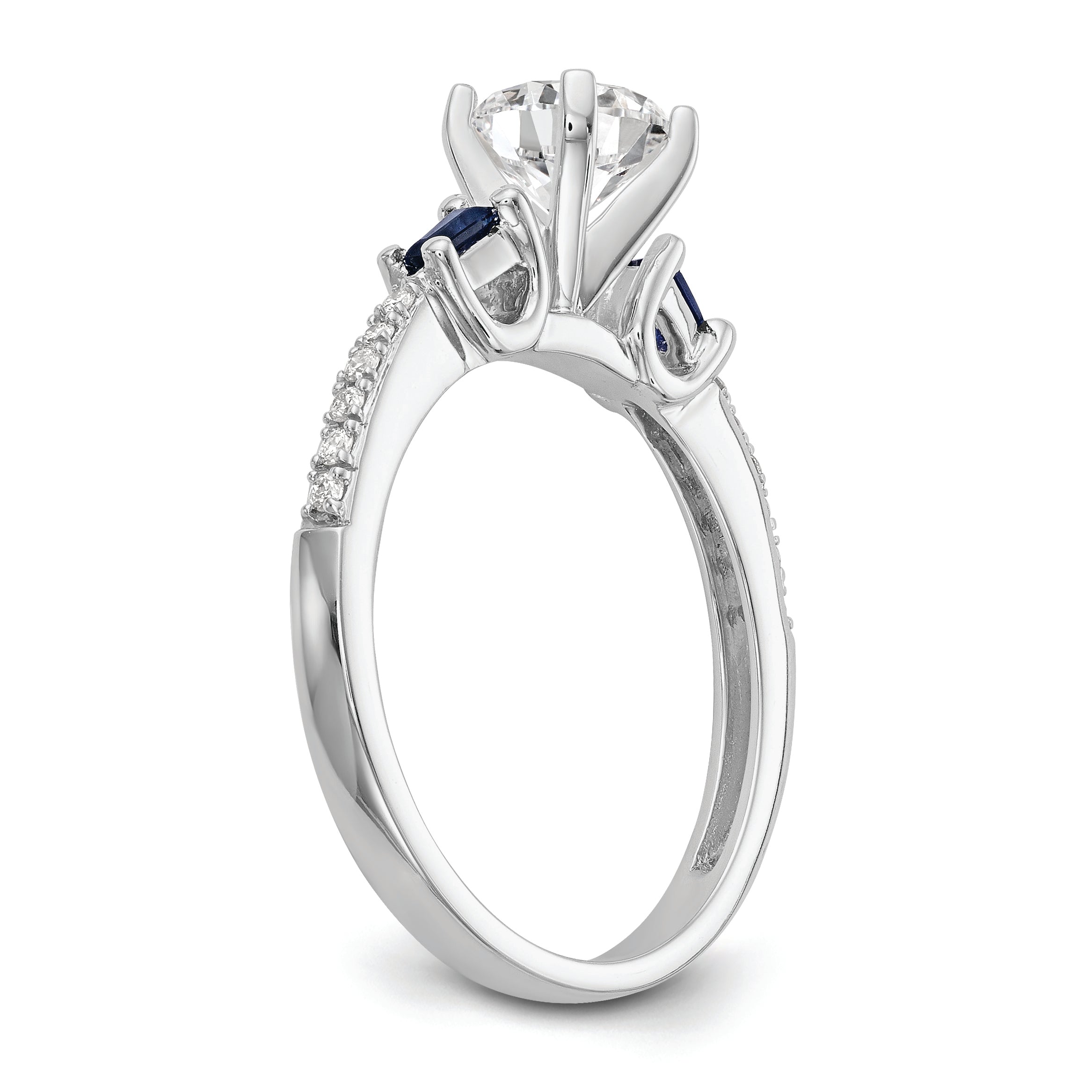 14K White Gold 3 Stone Dia Peg Set Sapphire Semi Mount Including 2 Side Stones Engagement Ring