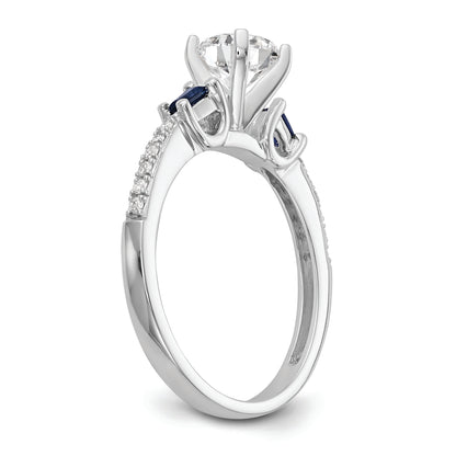 14K White Gold 3 Stone Dia Peg Set Sapphire Semi Mount Including 2 Side Stones Engagement Ring