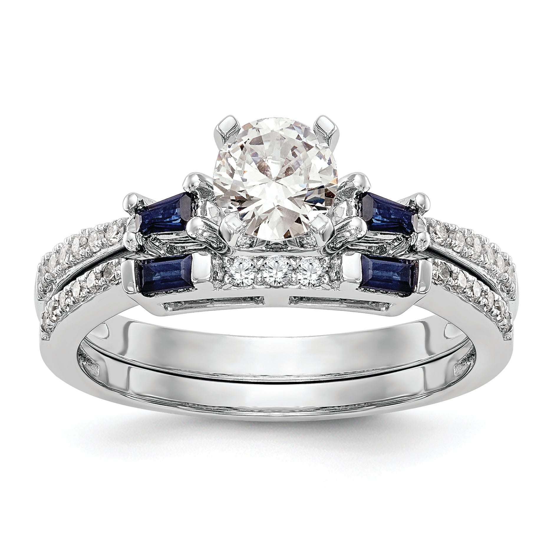 14K White Gold 3 Stone Dia Peg Set Sapphire Semi Mount Including 2 Side Stones Engagement Ring