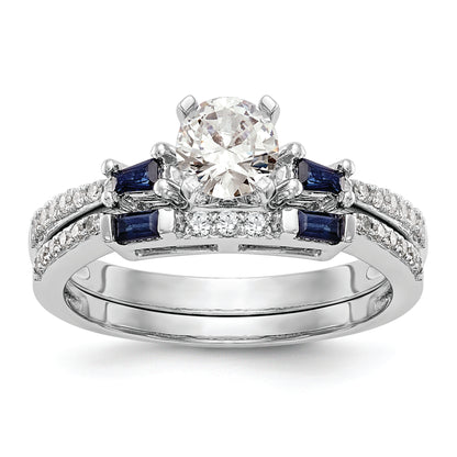 14K White Gold 3 Stone Dia Peg Set Sapphire Semi Mount Including 2 Side Stones Engagement Ring