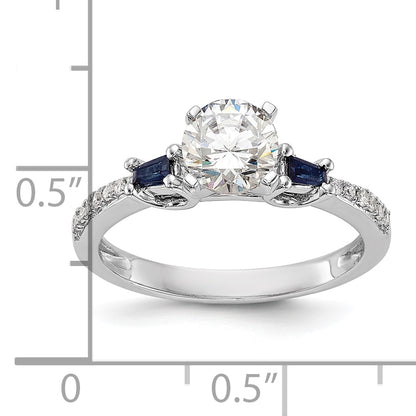 14K White Gold 3 Stone Dia Peg Set Sapphire Semi Mount Including 2 Side Stones Engagement Ring