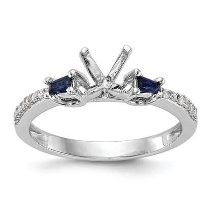 14K White Gold 3 Stone Dia Peg Set Sapphire Semi Mount Including 2 Side Stones Engagement Ring