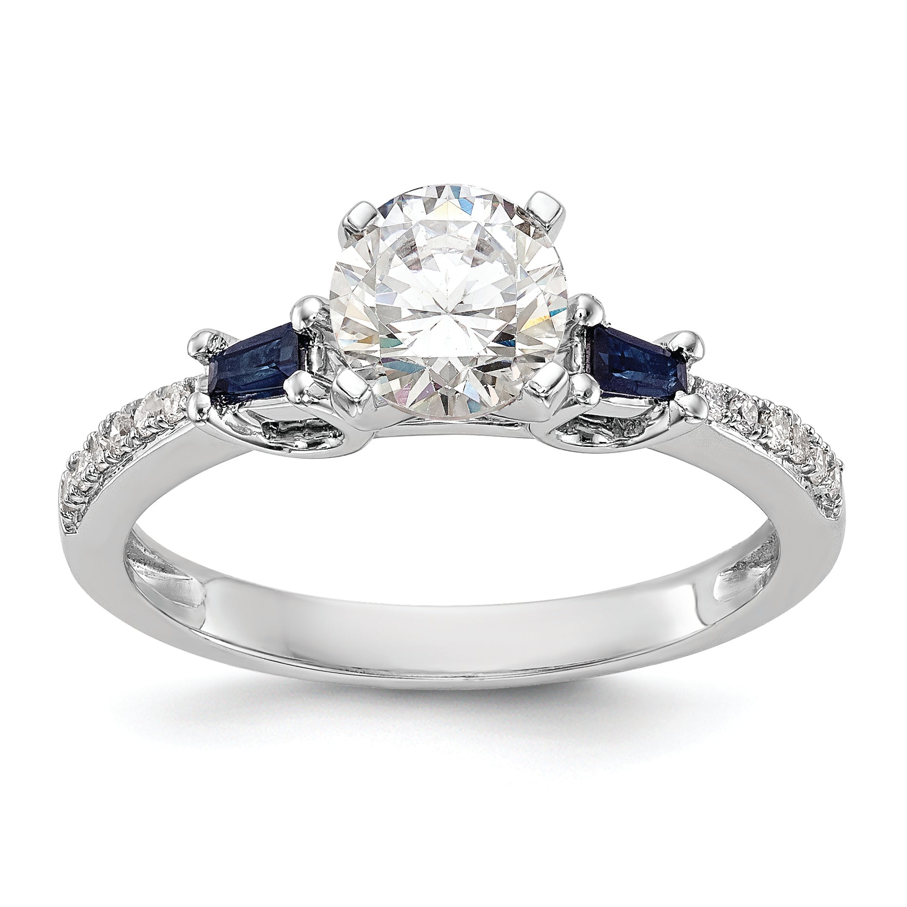 14K White Gold 3 Stone Dia Peg Set Sapphire Semi Mount Including 2 Side Stones Engagement Ring