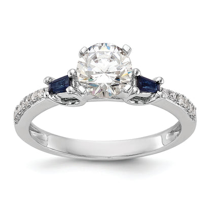14K White Gold 3 Stone Dia Peg Set Sapphire Semi Mount Including 2 Side Stones Engagement Ring