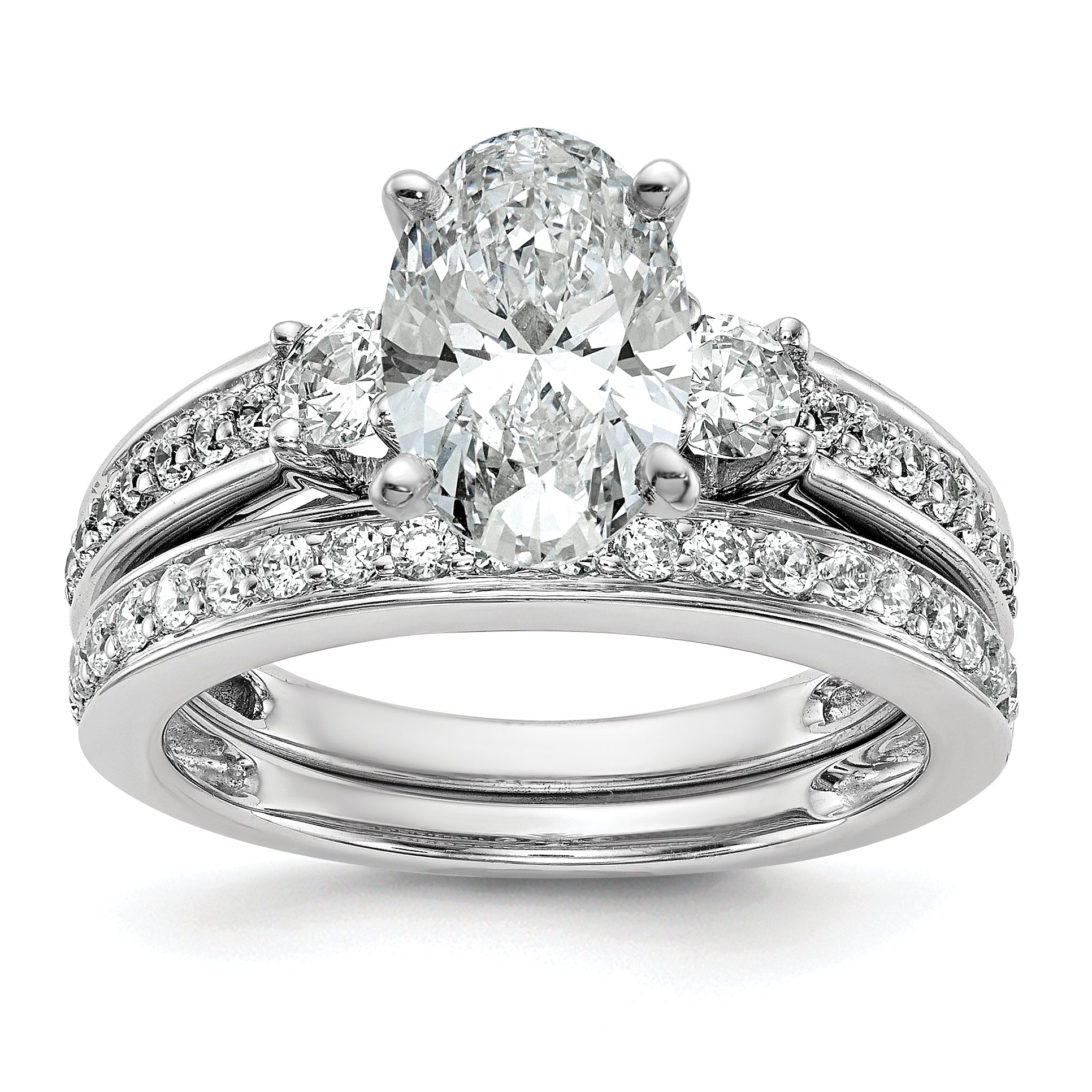 14K White Gold 3 Stone Plus Peg Set Center 1/5 Carat Diamond Semi Mount Engagement Ring