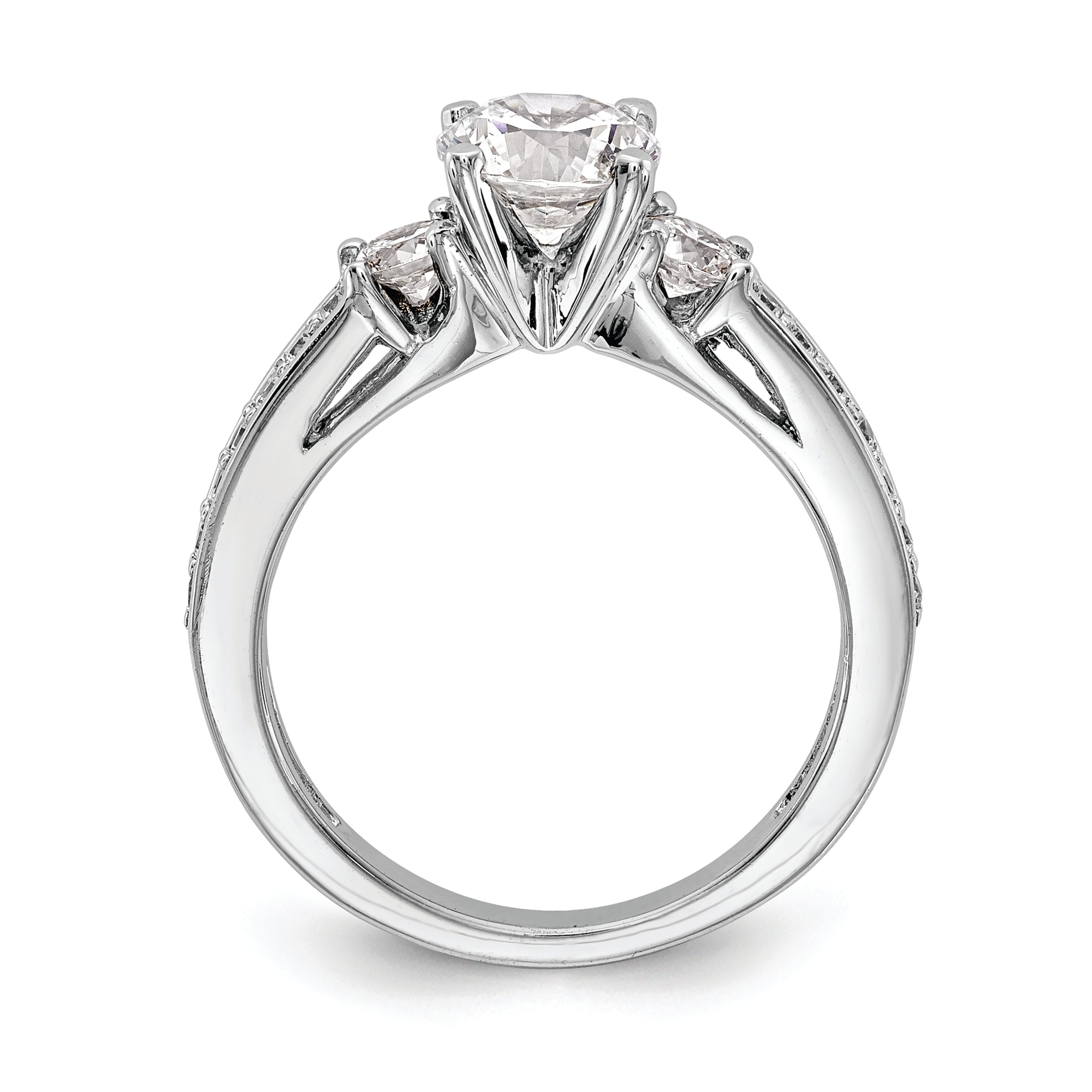 14K White Gold 3 Stone Plus Peg Set Center 1/5 Carat Diamond Semi Mount Engagement Ring