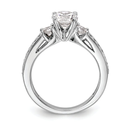 14K White Gold 3 Stone Plus Peg Set Center 1/5 Carat Diamond Semi Mount Engagement Ring