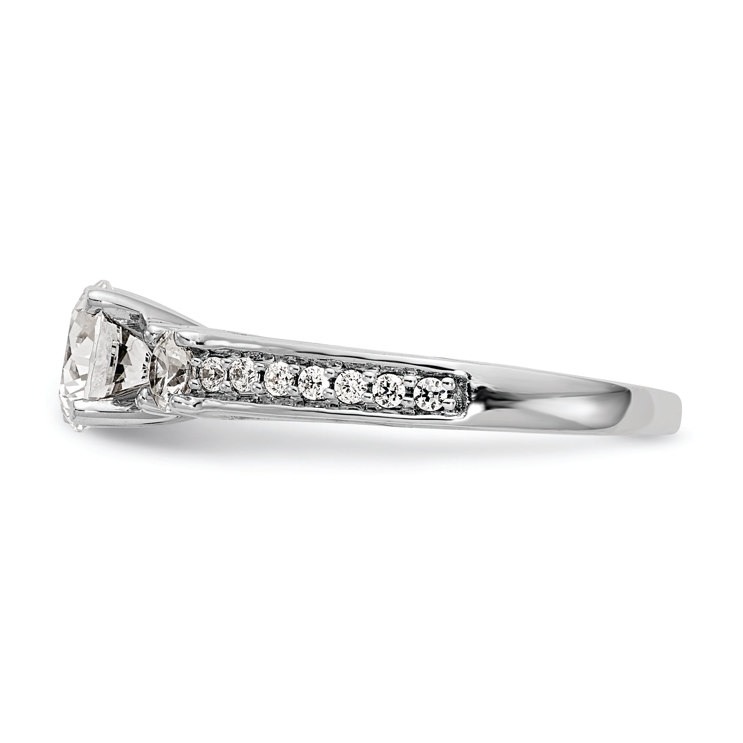 14K White Gold 3 Stone Plus Peg Set Center 1/5 Carat Diamond Semi Mount Engagement Ring