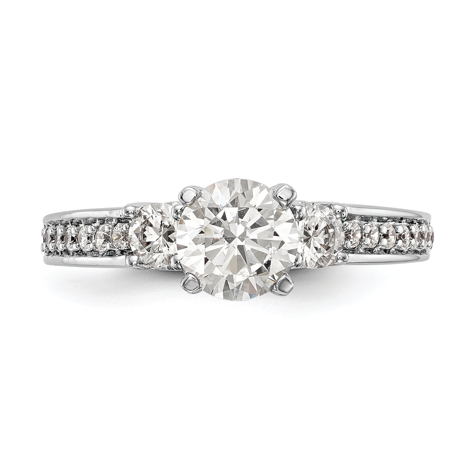 14K White Gold 3 Stone Plus Peg Set Center 1/5 Carat Diamond Semi Mount Engagement Ring